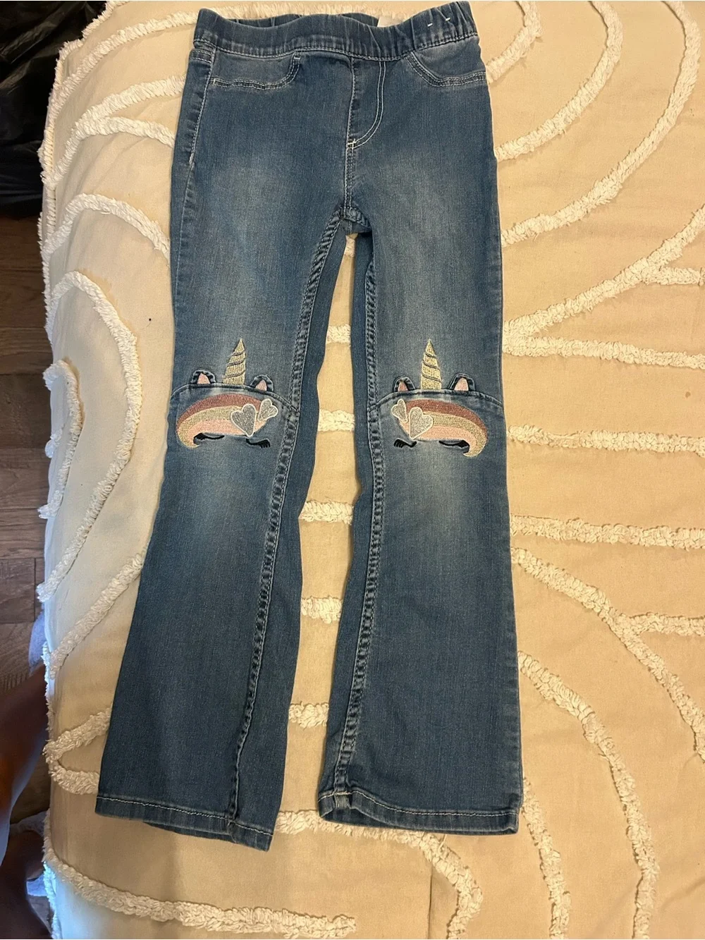 Girls Blue Unicorn Embroidered Jeans